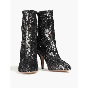 NWOT Valentino Garavani Sequin Sock Booties Nero Silver Size 35.5 (US 6)